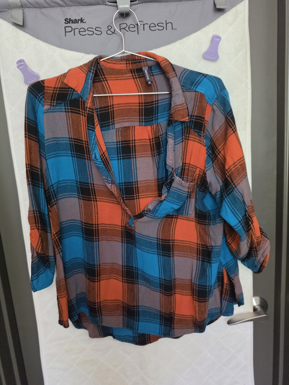 Massini Women's Casual Plaid Button-Front Shirt - 3/4 Sleeves